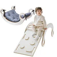 Montessori Rocker Kletterbogen mit rutsche Kinder Baby Regenbogenwippe Bogenwippe weichem hellgrauen Kissen Rutsche Kletterwand Gleichgewichtst XL