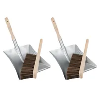 2er Set Kehrgarnitur Metallset Kehrschaufel mit Holzgriff Kehrblech Kehrset