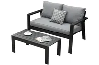 MEXO Gartenlounge-Set Gartenmöbel Set Aluminium Balkonmöbel Set Kleiner Balkon, wetterfest Sitzgruppe, Terassenmöbel außen, Tischplatte aus WPC