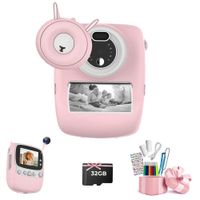 Fine Life Pro Kinderkamera, 30MP Sofortbildkamera WiFi 1080P Selfie Digitalkamera 2,4 Zoll mit 32GB TFKarte, Geschenk für Jungen Mädchen, rosa