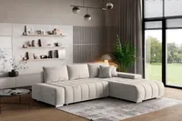 Masseno Narożnik ALESE R-S z funkcją spania i pojemnikiem na pościel Kształt L, Rozkładana sofa, Rogówka - Kremowy, MONOLITH 02
