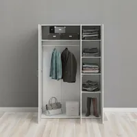 Kleiderschrank mit drei FlÃ1/4geltÃ1/4ren mit vier Innenböden und Kleiderstange, Farbe Weiß, Maße 115 x 175 x 49 cm