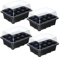 Schramm® 4 Stück Anzucht Set Gewächshaus Anzucht Schale Töpfe Zimmergewächshaus 18,5 x 15 x 8 cm für 48 Anzuchttöpfe Anzuchtset Mini-Gewächshaus schwarz