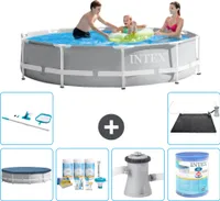 Bazén Intex s kulatým hranolovým rámem - 305 x 76 cm - šedý - obsahuje kryt - balíček pro údržbu - filtrační čerpadlo pro bazén - filtr - čisticí sada - solární podložka