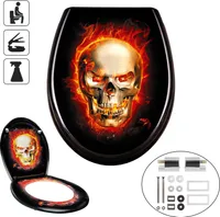 LZQ Universal Größe WC Sitz Absenkautomatik Toilettendeckel Klodeckel mit Softclose Antibakteriell Toilettensitz aus Hartplastik, Schädel Flammen