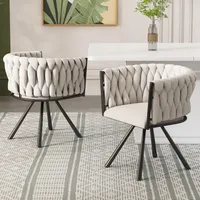 Flieks Esszimmerstuhl 2er Polsterstuhl 360°drehbar, Küchenstuhl Schminkstuhl mit Leinenbezug, Wohnzimmerstuhl mit Armlehnen und Stahlbeinen, Beige