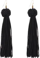 Böhmische Damen-Ohrringe mit gewebtem Knoten und langer Quaste, baumelnde Haken-Ohrringe, Statement-Schmuck-Schwarz