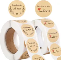 1000 STK Handmade with Love Aufkleber Sticker Kraftpapier Rund 2.5cm Weihnachten