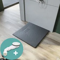 SONNI SMC Duschwannen für Badezimmer 80x80cm Super Flach Quadratisch Duschtasse Grau Steinoptik inkl. Ablaufgarnitur