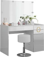 Vicco Schminktisch Adela, 115 cm mit LED Beleuchtung und Hocker, Weiß Hochglanz