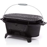 BBQ-Nerd© Holzkohlegrill Hibachi 50 x 25 x 23 cm - Massiver Campinggrill aus Gusseisen  - Mobiler Tischgrill mit Tragegriff - Gusseiserner Grilltopf