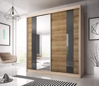 Schwebetürenschrank Kleiderschrank Schrank 183cm Sonoma Riviera Gold mit Spiegel und Graphit Lacobel Glas Multi 39