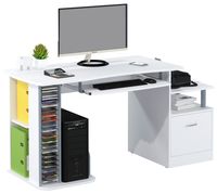 SixBros. Büroschreibtisch, praktischer Schreibtisch mit viel Platz für Ordner, Drucker und Monitor, Computerschreibtisch, weiß S-202C/732