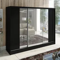 Schwebetürenschrank, 3 -türig Schrank 200 cm mit Spiegel VIDA (Graphit ,Weiß, Graphit)