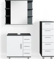 Vicco Badmöbel-Set Ilias, 3 Teile, mit Midischrank, Anthrazit/Weiß