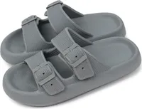 ASKSA Uni Hausschuhe Super Weich Sandalen mit Schnalle Dicken EVA Schlappen Rutschfeste Badelatschen, Grau, Groesse: 37-38
