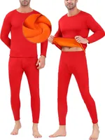 ASKSA Thermounterwäsche Herren Innenfleece Set Atmungsaktiv Weich Unterwäsche Thermobekleidung, Rot, L