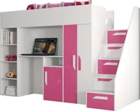 Etagenbett für Kinder Party 14 Stockbett mit Treppe und Bettkasten (Weiß + Rosa Glanz)