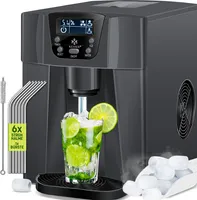 KESSER® Eiswürfelbereiter | Eiswürfelmaschine Edelstahl | 100W  Ice Maker | 12 kg 24 h | 2 Würfelgrößen | Zubereitung in 6 min | 2 Liter Wassertank | Timer | LCD-Display | Wassertank