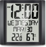 Digitale Wanduhr mit Temperatur und Luftfeuchtigkeit, Wochentag