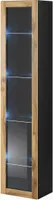 Furniture24 Hängevitrine Vigo, Vitrine, Vitrinenschrank, Hängeschrank, Wandvitrine, Wandschrank mit 1 Tür, Schrank, Wohnzimmerschrank, Grifflose, "Push to open" Schwarz / Wotan Eiche