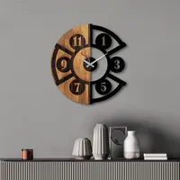Opviq, Pizza- TNL1145, Nussbaumfarbe,Schwarz, Wanduhren, 56 x 3 x 56 cm, 100% Holz (Dicke: 3 cm) / Metall