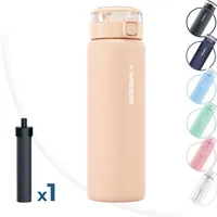 Wessper Wasserfilterflasche, Trinkflasche Aus Borosilikat Glas 680 Ml, Bpa Frei Wasserflasche Mit Filter Für Kohlensäurehaltige Getränke | Filterflasche Outdoor, Aktivkohle Filter Strohhalm - Beige