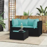 3dílná zahradní lounge souprava s polštáři Black Poly Rattan