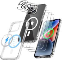 Handyhülle Geeignet für iPhone 14 Magsafe Hülle Transparent – ​​Bundle mit 3x Displayschutzfolie + 3x Kameraschutzfolie