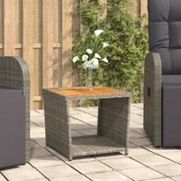 vidaXL Odkládací stolek s dřevěnou deskou Grey Poly Rattan & Acacia Wood