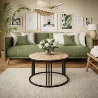 Runder Couchtisch LORI LOFT, Schwarz / Wotan Eiche