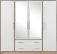 Kleiderschrank 200x190x56cm SMART SRL1 Schrank 4 Türen 2 Schubladen Sonoma Eiche/Weiß