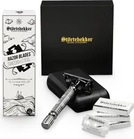 Störtebekker® Einstiegsset - Rasierset Herren - Mit Rasierhobel Schwarz inkl. Echtlederetui (Schwarz) + 100 Rasierklingen Ersatzklingen - Geschenkidee