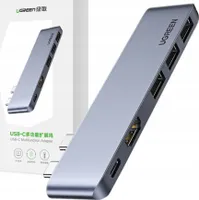 Ugreen multifunkční hub, 2 porty USB-C - USB-C PD, Thunderbolt 3, 100 W, 4K@60Hz, 10Gbps, HDMI, 4K@30Hz, 3 porty USB 3.0 pro MacBook Pro, Air, šedá