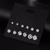 6 Paar Damenschmuck, rund, Zirkonia, CZ, Krone, Ohrstecker, Ohrringe, Weihnachtsgeschenk