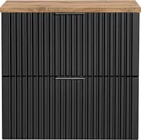Waschtischunterschrank 60cm ADELAIDE-56-BLACK, matt schwarz mit Eiche Nb., gerillte Front, B/H/T ca. 60,6/59,2/46,5 cm
