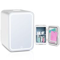 Puluomis Mini Kühlschrank 8L  mit LED Spiegel tragbar für Kosmetik, Kühlbox Warmbox weiß