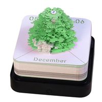 stolní kalendář 2024 s LED světly, časový kalendář, kreativní 3D kalendář, DIY, řezbářství, řemeslo, dekorace na stůl, sochařství, dárek (Green Tree)