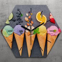 Uhr hexagonal 40 cm Glas Geräuschlos schwarze Zeiger - Eiscreme Vanille und Kaffee