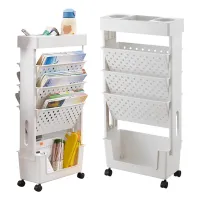Mobiles Bücherregal mit 5 Ebenen und Rädern, rollende Bücherregale, Wagen, Bücher, Dokumentenwagen, Aufbewahrungsorganisation für das Homeoffice