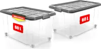 2x 60 L Aufbewahrungsbox mit Deckel groß rollbar stahlgrau - stabile & robuste Box