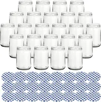 gouveo 24er Set Einmachgläser 580 ml Klassik mit Schraubdeckel karo-blau BLUESEAL - Vorratsgläser mit Drehverschluss TO82 - Leere Einkochgläser