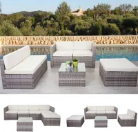 Poly-Rattan-Garnitur MCW-D24, Garten-/Lounge-Set Sofa  grau, Polster creme
