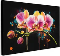 Leinwand Bilder 120x80 cm - Graffiti - Orchidee, Wandbilder, Wanddeko Wohnzimmer, Bild