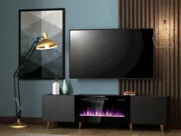 TV Lowboard Fernsehtisch PAFOS 180 mit Kamin schwarz TV Schrank mit 2 Türen