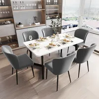 Flieks Esszimmerstühle 6er Set, Polsterstuhl mit Metallbeinen, Küchenstuhl mit Samtbezug, Besucherstühle Arbeitsstühle, Grau