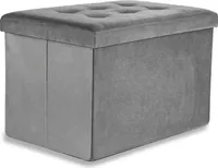 XL skládací puf s knoflíky - 60x38x38cm sametově šedý