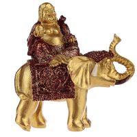 2er Set Lachende Buddha auf einem Elefant in gold braun Dekofigur 
