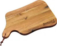 Kesper Schneid-& Servierbrett mit Einbrand "Brotzeit", 35 x 22 x 1,8 cm, aus em Akazienholz, mit Hängeöse, geschwungene Form