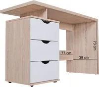 Biurko  massa 120 x 76 x 53 cm z 3 szufladami w kolorze sonoma biały | Wohnling